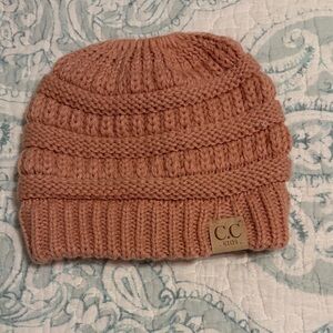 Pink Knit Ponytail Beanie